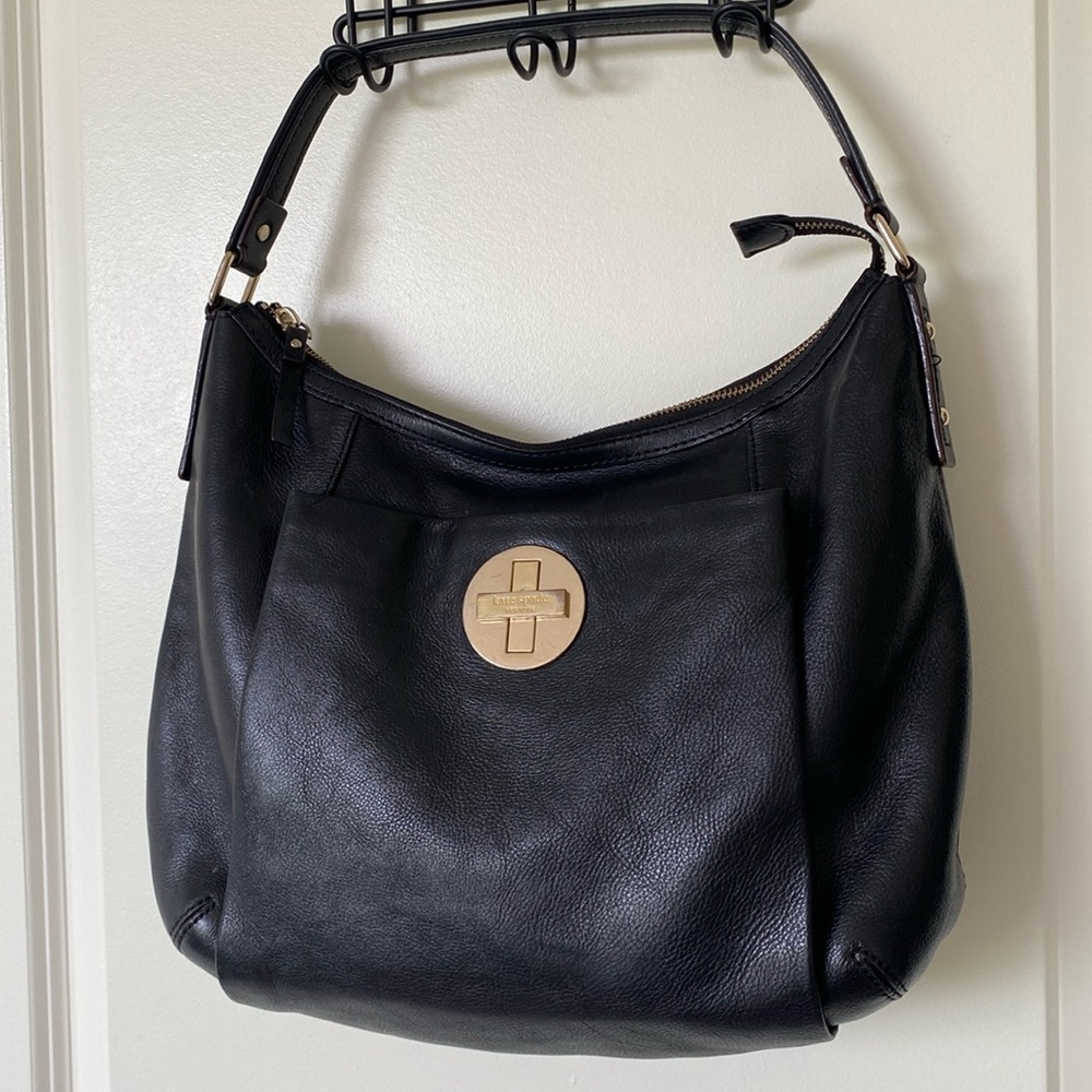 Kate Spade Womenʼs Black Boho Leather Handbag Shoulder Bag/Purse Polka Dot Lined
